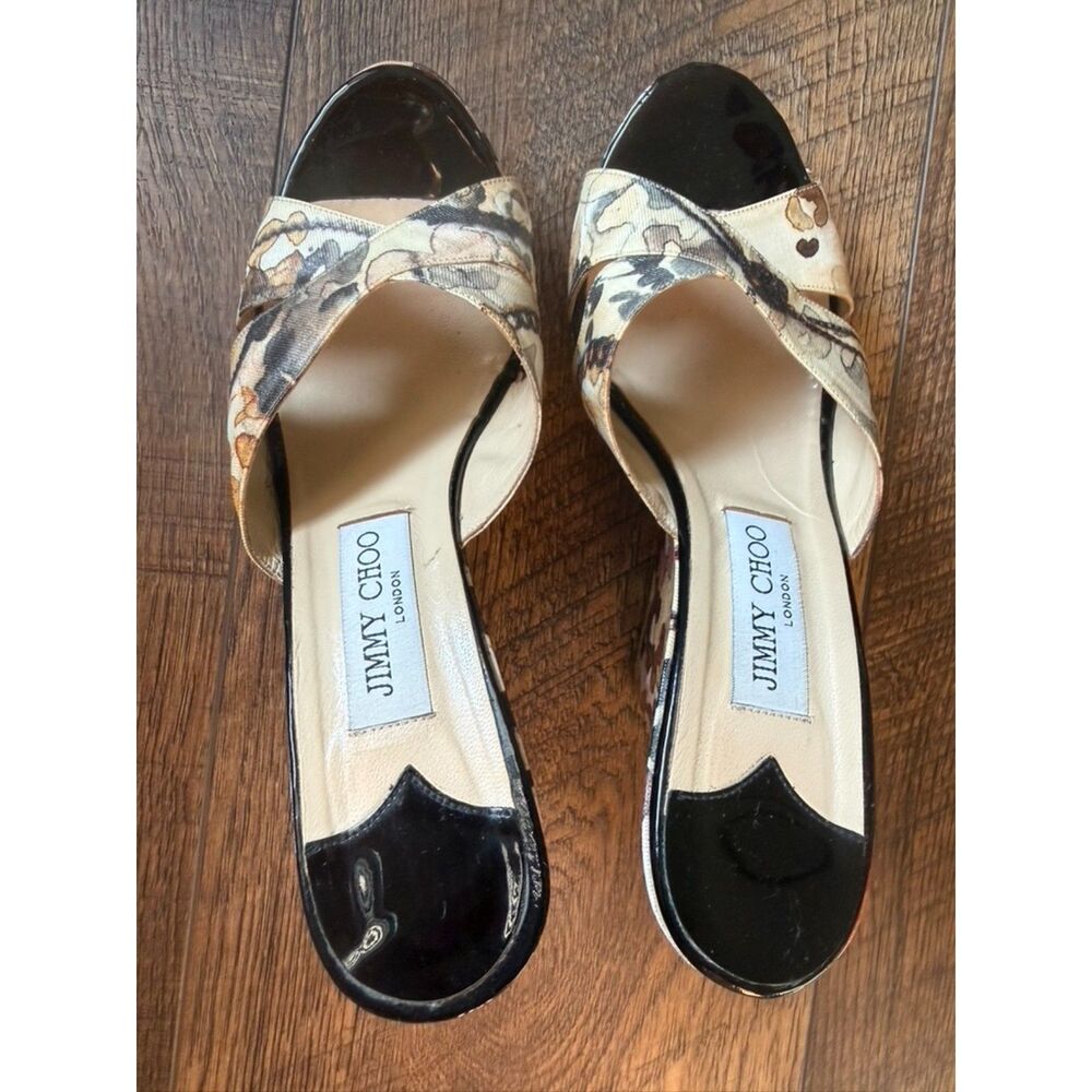 Jimmy Choo Watercolor Floral Canvas Wedge Mules